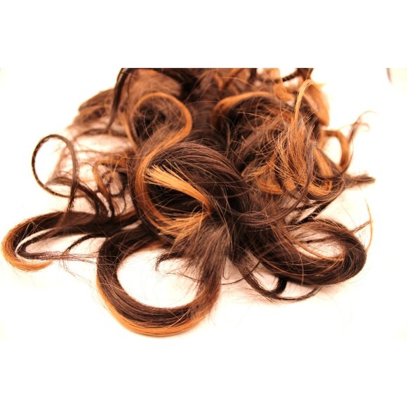 Curly Clip In Hair Extension 10" Ponytail Bun Brown Caramel Highlights Claw Clip - Picture 4 of 10